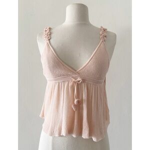 NEW Zara Blush Pink Knit Floral Strap Top Size Small (S)